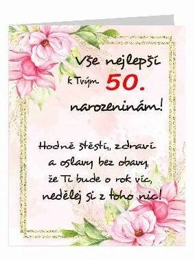 Papírové přání k 50 narozeninám pro ženu - Vše nejlepší