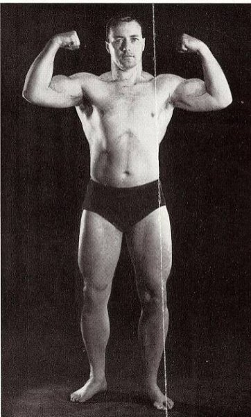 Young Bob Hoffman, of York Barbell Company and Strength and Health magazine, doing a front double biceps pose, from the Bob Hoffman and Alda Ketterman Collection.