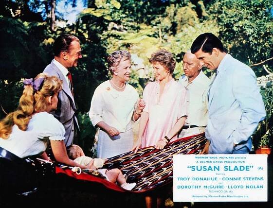 SUSAN SLADE, from left: Connie Stevens, Brian Aherne, Natalie Schafer, Dorothy McGuire, Lloyd Nolan, Bert Convy, 1961
