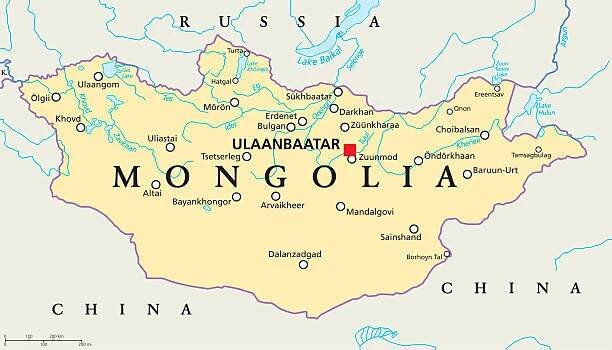 mongolská politická mapa - mongolsko stock ilustrace