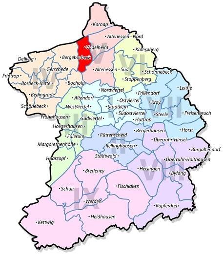 Lage von Vogelheim im Stadtbezirk V Altenessen/Karnap/Vogelheim