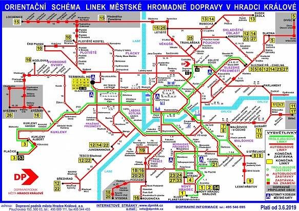 Schéma MHD Hradec Králové 2019