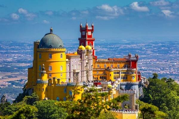 Colorful exterior of Pena Palace, Sintra