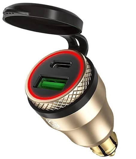 Hliníkový DIN Hella Plug 30W 5A Power Delivery Motocykl Duální USB nabíječka QC3.0 Napájecí adaptér Vodotěsný pro 12V-24V BMW Ducati atd. Hella DIN zásuvka