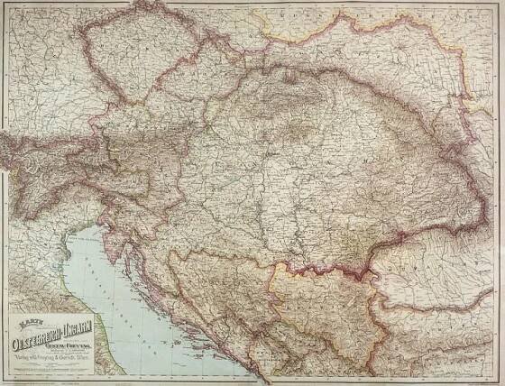 Rakousko - Uhersko 1890 - nástěnná mapa 162x125 cm (Provedení Volta ořech, Varianta dřevěný rám)
