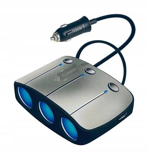 T-ROZDĚLOVAČ rozbočovač zásuvek TIR BUS 12/24V 120W 2xUSB 4,8A QC 3,0
