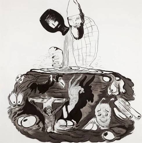 soup, cosmos and tears vs. the detroit kid I (homenaje a mike kelley), 2012

charcoal, pencil and chinese ink on paper

47.64 x 47.64 in.

&nbsp;

&nbsp;