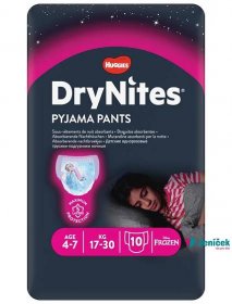 HUGGIES® DryNites Kalhotky plenkové jednorázové pro dívku 4-7 let (17-30 kg) 10 ks
