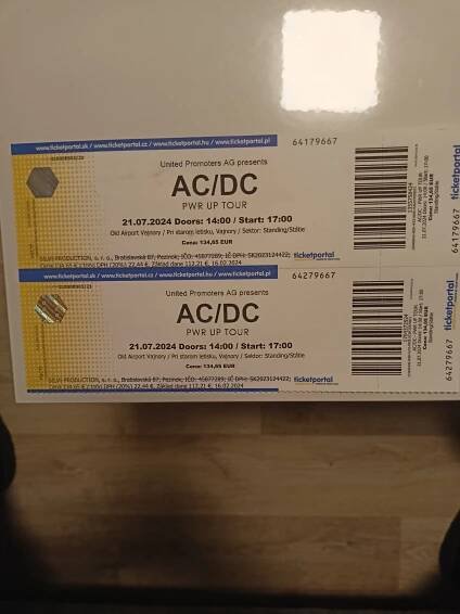 Prodám dva listky na koncert AC/DC v Bratislavě 21.7.2024. Sektor stání. Cena 3500/ks. - InzerceTrinec.cz