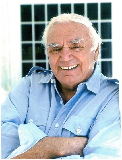 Iconic Actor Ernest Borgnine in a Blue Shirt. Wallpaper