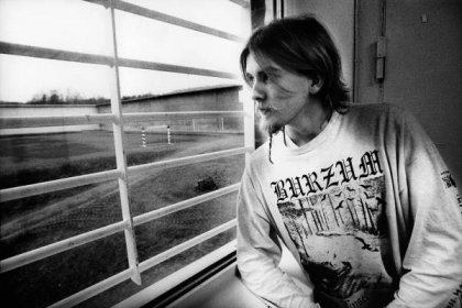 Varg Vikernes, wearing a Burzum sweatshirt, pictured in his cell in 1998. 