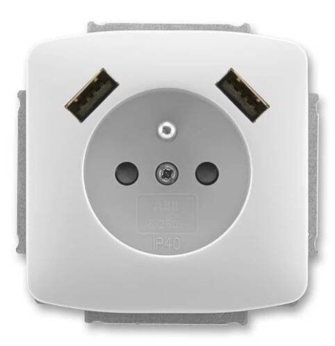 Zásuvka 1násobná s kolíkem, s clonkami, s nabíjením 2x USB