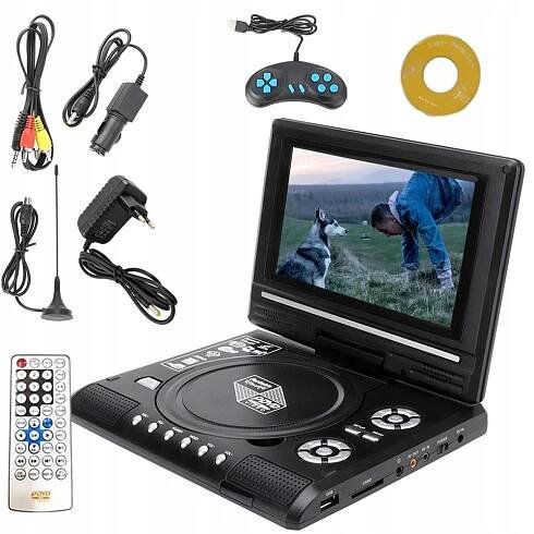 DVD PŘEHRÁVAČ PŘENOSNÝ AUTOMOBILOVÝ USB KONZOLA FM RÁDIA S OTOČNOU OBRAZOVKOU
