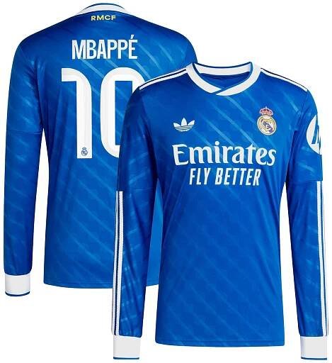 Kylian Mbappé Real Madrid adidas 2025/26 Third Replica Long Sleeve Player Jersey - Blue