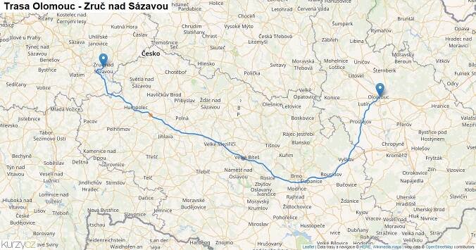 Olomouc-Zruč nad Sázavou, mapa trasy