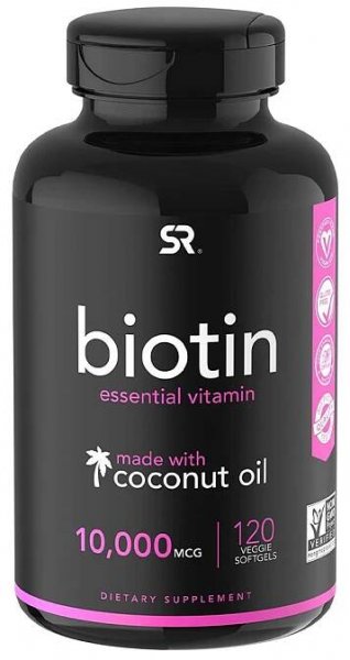 Sports Research + Extra Strength Vegan Biotin (Vitamin B) Supplement with Organic Coconut Oil