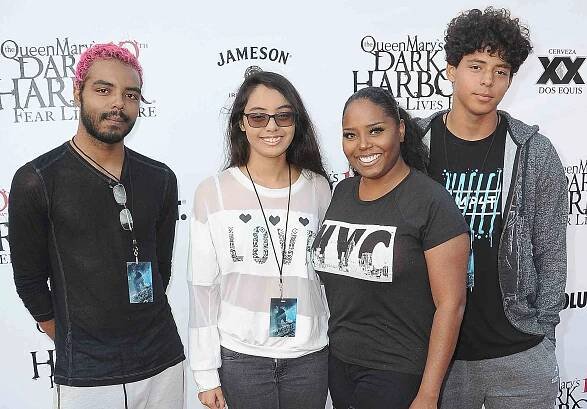 Shar Jackson, Kori, Kaleb and Donnie attend Queen Mary's 10th Annual Dark Harbor Media And VIP Night on September 26, 2019 in Long Beach, California. 
