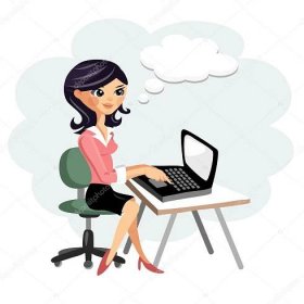 Mladá žena, pracující na počítači na stůl, vektor