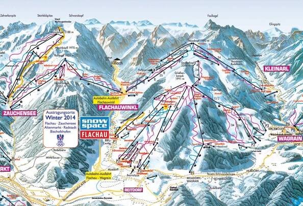 Lyžařská mapa sjezdovek areálu Flachau