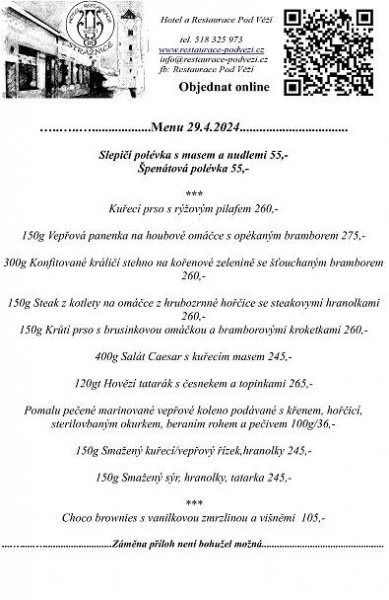 Menu_29.4.2024 - Hotel pod Věží