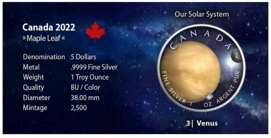 1 oz Maple Leaf Naše Sluneční soustava - Venuše 2022 (3.) - Numismatika