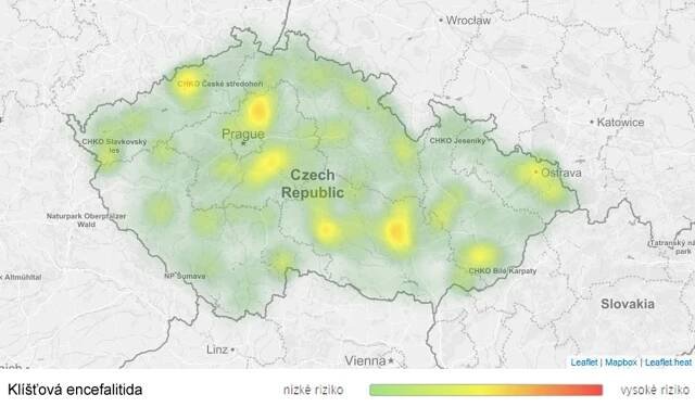 Mapa aktivity klíšťat na území České republiky - Klíšťová encefalitida - GALERIE: Mapy aktivity klíšťat na území České republiky (1/7)