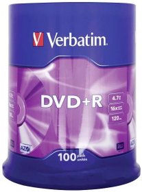 1x100 Verbatim DVD+R 4,7GB 16x Speed, matny stribrna