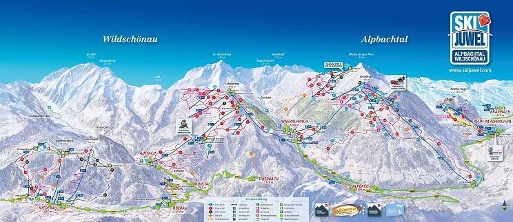 Mapa sjezdovek Ski Juwel Alpbachtal Wildschönau
