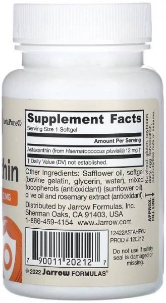 Jarrow Formulas, Astaxanthin, 12 mg, 60 softgel kapslí