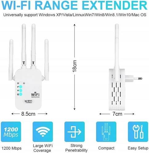 AXFEE Wi-Fi zesilovač, WLAN zesilovač 1200 Mbit/s 5 GHz Stav balení originální