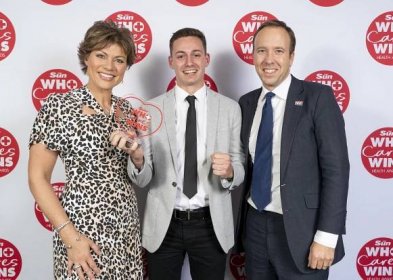In 2019 Ben won the Sun's Who Cares Wins Health Awards for mental health hero of the year. He is pictured above with Kate Silverton and Matt Hancock