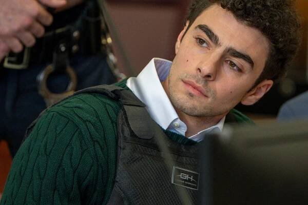 UnitedHealthcare murder defendant Luigi Mangione at an April 2025 court appearance in state court in Manhattan.
