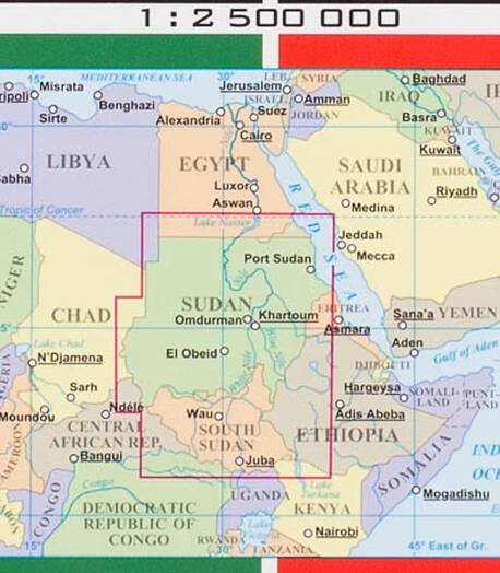 Sudán a Južný Sudán 1:2,5mil geografická skladaná mapa