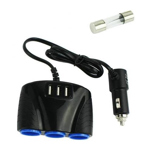 12-24V 3cestný rozbočovač zásuvek do autozapalovače Napájecí adaptér USB nabíječky