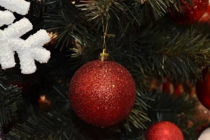 vánoční strom, ornament, červená, svítí, sněhová vločka, vánoční, design interiéru, dekorace, předsazení, jehličnatý