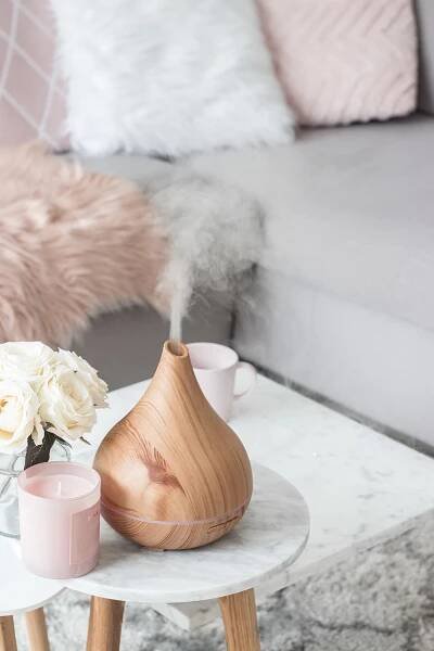 Aroma diffuser and humidifier 'Geurwolkje' blowing mist into the room