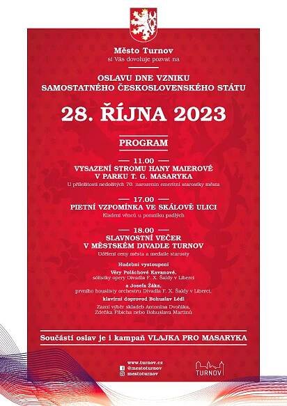 28. ŘÍJEN 2023 V TURNOVĚ: STROM HANY MAIEROVÉ, AKCE NA VALDŠTEJNĚ, SLAVNOSTNÍ VEČER V DIVADLE - Turnovsko v akci