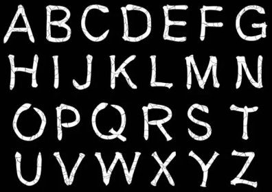 Bílá popraskaná vektorová abeceda na černém pozadí.Art font. — Ilustrace