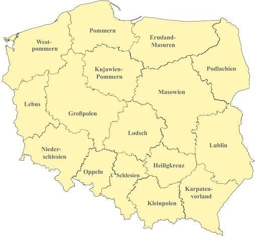 Polen Karte nach Regionen gegliedert