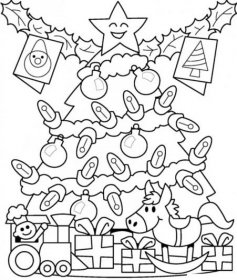 Vánoční stromek s dárky omalovánky k vytisknutí