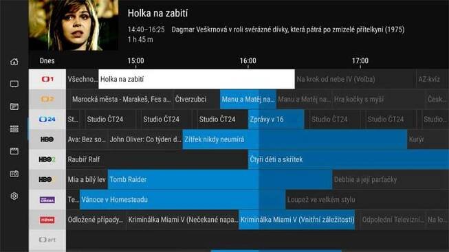 Pohled na kanály, klasický televizní program a snadné přecházení mezi dny, pokud potřebujete vyhledat starší pořad