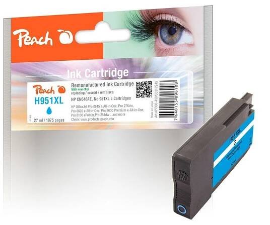 Inkoustová náplň Peach HP 951XL, 1975 stran - azurová