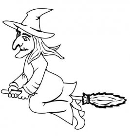 Halloweenská čarodějnice na koštěti omalovánka | Omalovánky k Vytisknutí  Zdarma