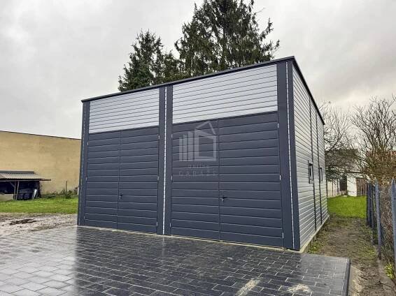 Hala - 7x7m - 2x Dvoukřídlá vrata - 4x Okno - dveře - Antracit - hliník - okapy - střecha spád dozadu TS979