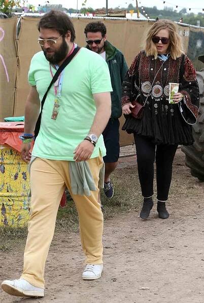 Adele and Simon Konecki at the Glastonbury Festival at Worthy Farm, Pilton on June 27, 2015 in Glastonbury, England