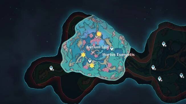 Genshin Impact stars marking the locations of time trials in the map