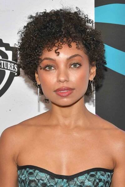 Logan Browning short afro with curl, natural bangs