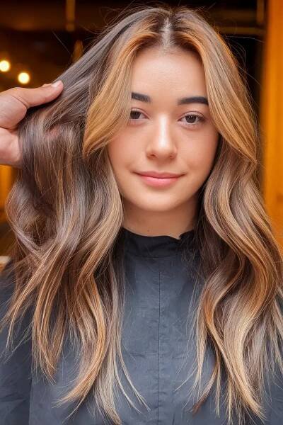 Chic and Cute Hair Color Ideas for Fall 2025 Chestnut Melt with Warm Caramel Ribbons