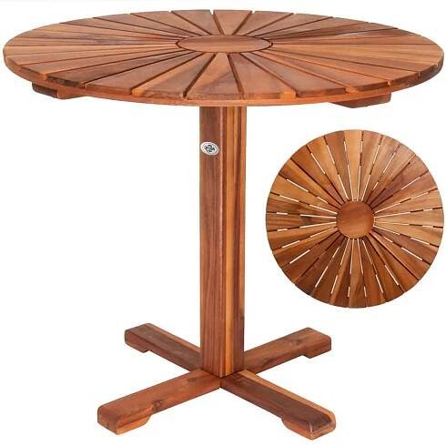 Casaria Dekorativní zahradní stůl se vzorem slunce 70,5 x 70,5 x 71,5 cm m hnědý