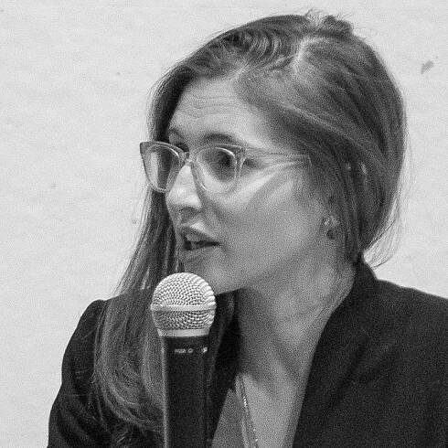 A black and white photo of Julia Rooney
